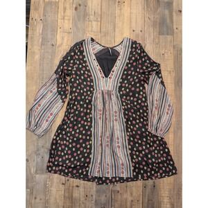 Free People Rain or Shine Tunic Dress Women Medium Boho High Low Crochet Pockets